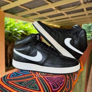 Nike Court Vision Mid CD5436-001 Women's Size 7.5 Black White Leather Sneakers